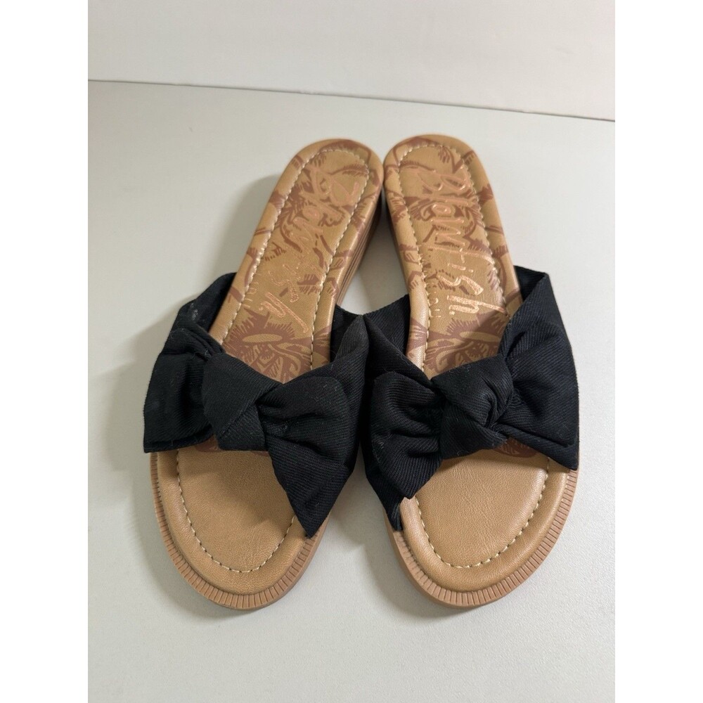 Blowfish Malibu Sandals Womens 8 Black Bow Slip On Flat Slide Shoes Casual